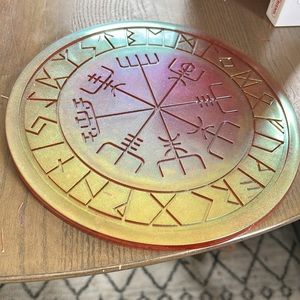 Norse rune charging plate/divination/crystal grid bronze/green